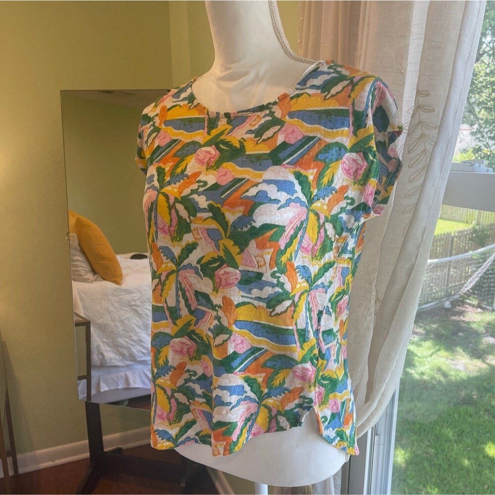 C and C California Women's Linen Top Shirt Size M Short Sleeves Lightweight